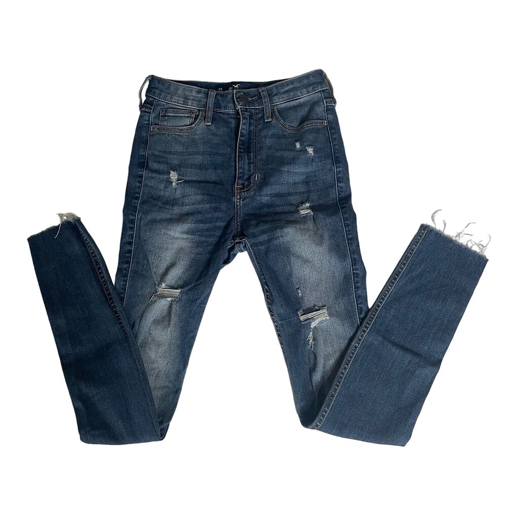 Hollister Ultra High Rise Super Skinny Jeans W24 L28 Distressed Stretch Denim